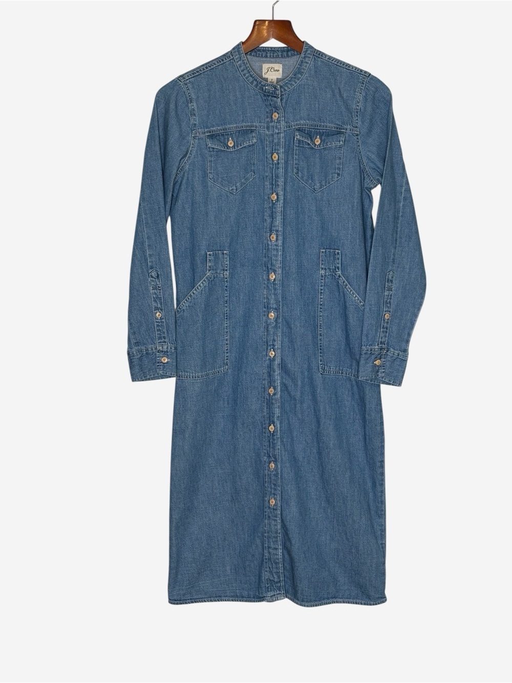 J Crew Western Indigo Denim Midi Shirt Dress Size 2 Blue Belted Long Sleeve - Picture 4 of 13